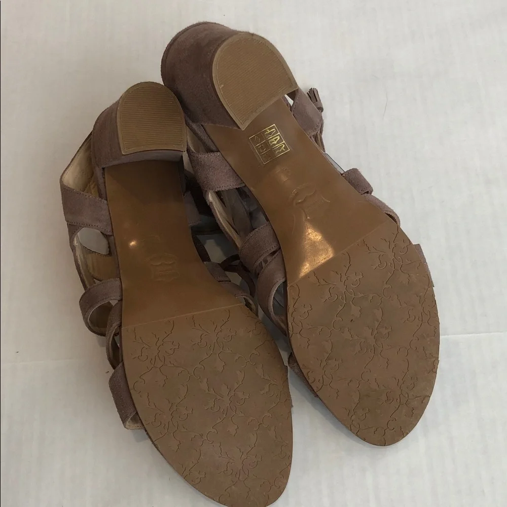 Brenda Zaro Taupe Suede Strappy Bloch Heel Sandals Size 9